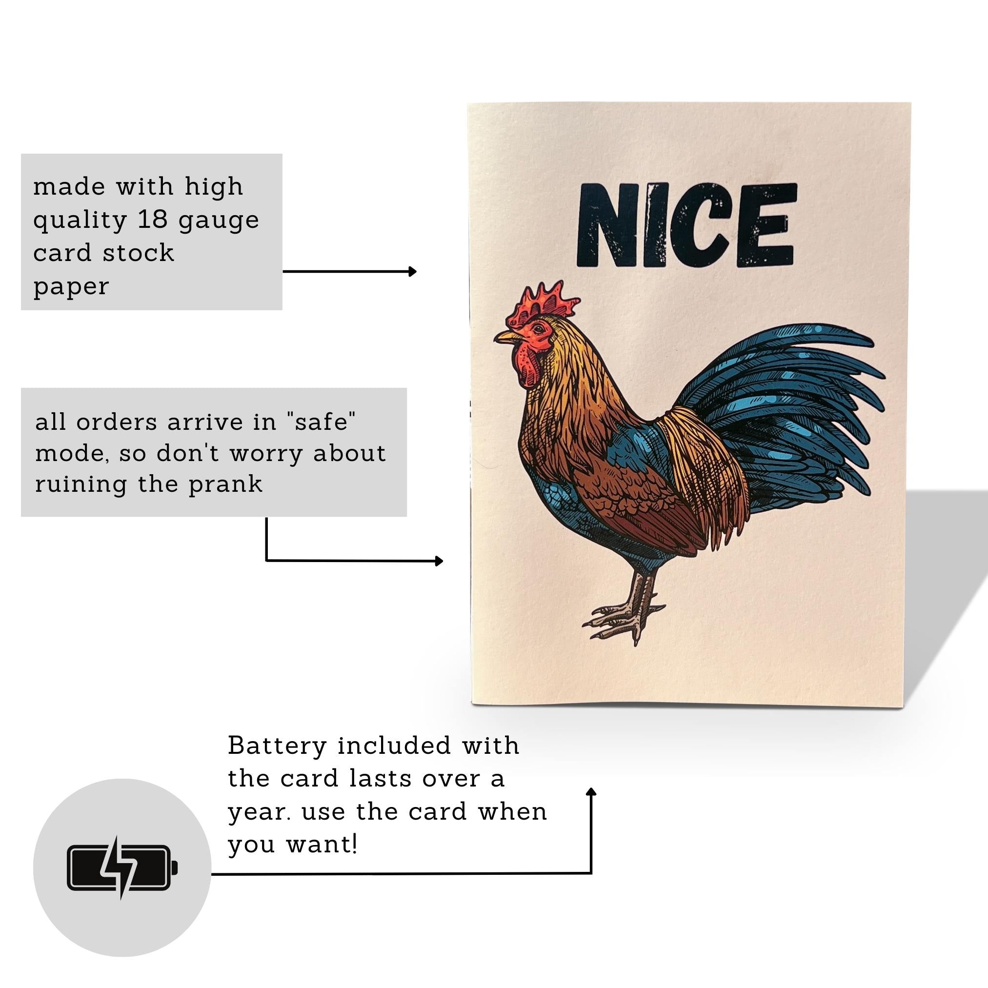 Nice Cock - Rooster Prank Greeting Card - DickAtYourDoor